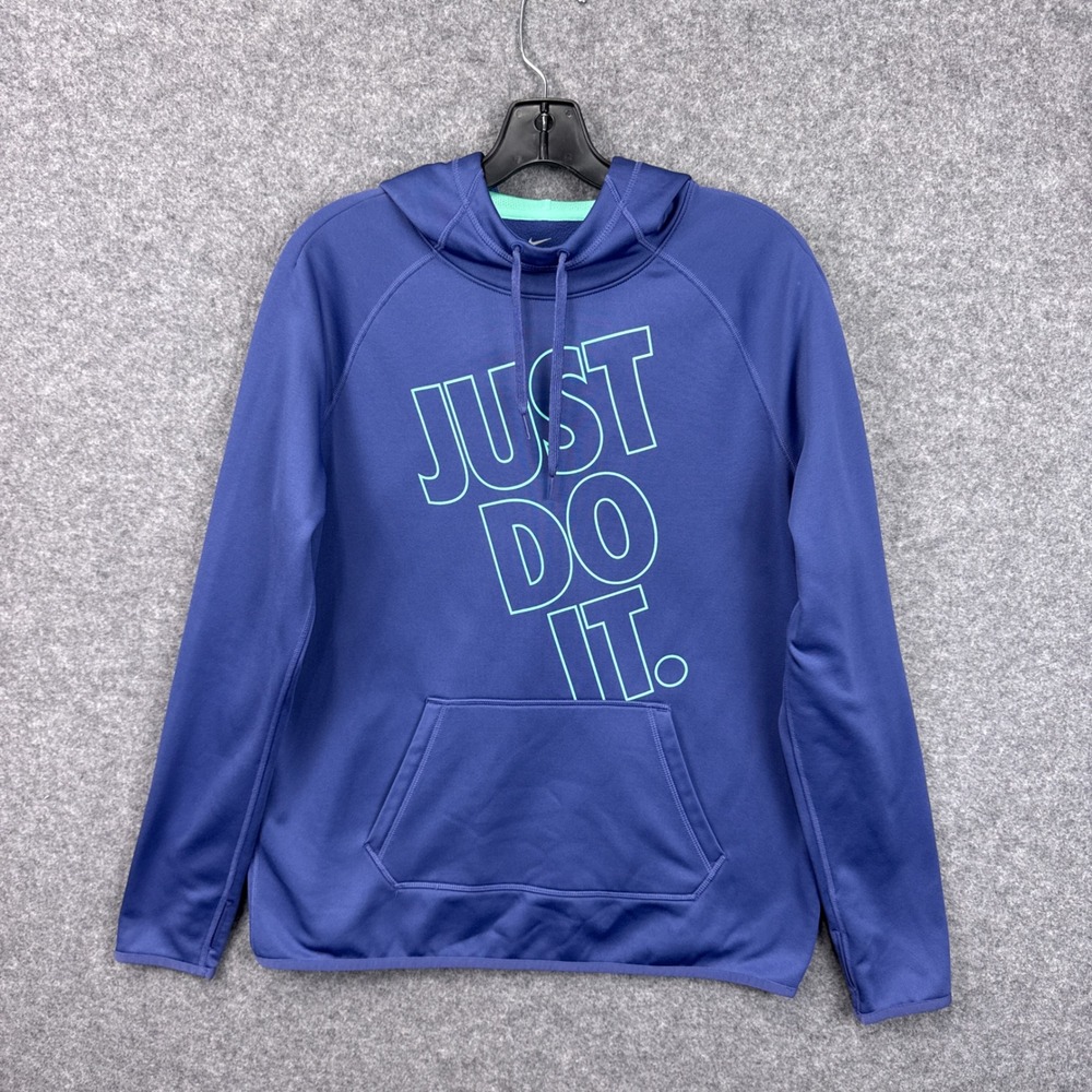 Nike Hoodie Dri-FIT Just Do It Large Blue Polyester Thumbhole Pullover